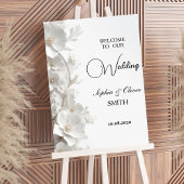 Minimalist 3D White Floral  Wedding Welcome Sign  Poster