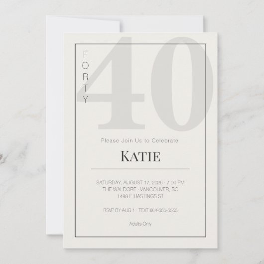 Minimalist 40th Milestone Birthday Celebration Einladung (Vorderseite)