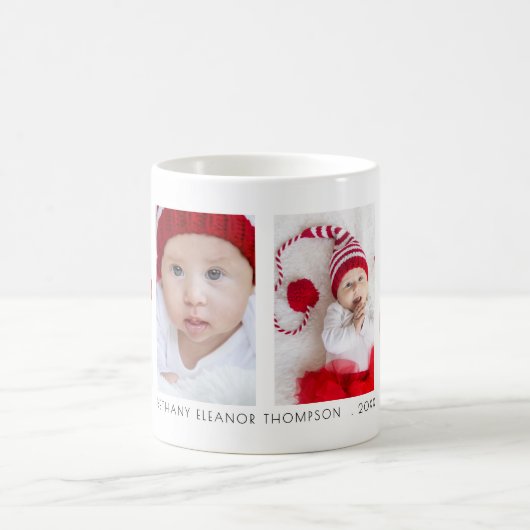 Minimalist 4 Photos Baby Name and Year Kaffeetasse (Mittel)