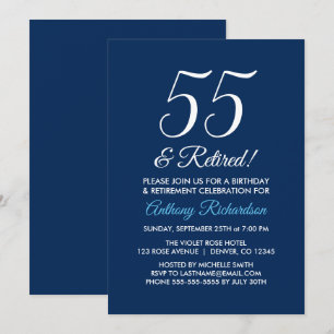 Minimalist 55 und Rentner Navy Blau Ruhestand Einladung