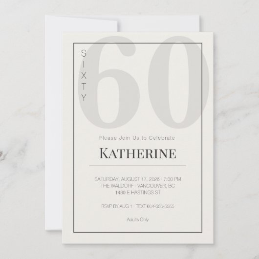 Minimalist 60th Milestone Birthday Celebration Einladung (Vorderseite)