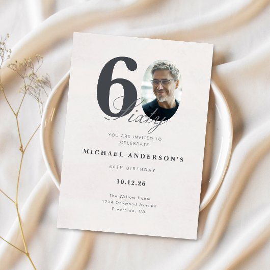 Minimalist 60th Year Birthday Invitation Einladung