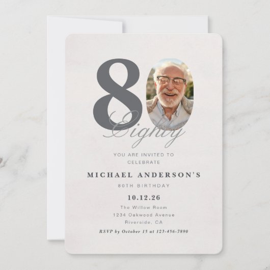 Minimalist 80th Year Birthday Invitation Einladung (Vorderseite)