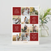 Minimalist 9 Photo Ivory Burgundy Wedding  Einladung (Stehend Vorderseite)