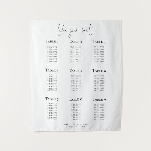 Minimalist 9 Table Wedding Seating Chart Wandteppich (Vorderseite)