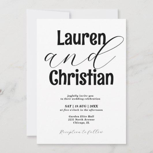Minimalist Accented Names Wedding  Einladung (Vorderseite)