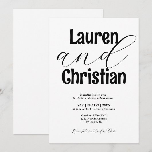 Minimalist Accented Names Wedding Einladung (Vorne/Hinten)