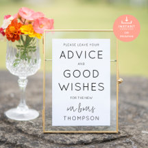 Minimalist Advice and Good Wishes Wedding Sign