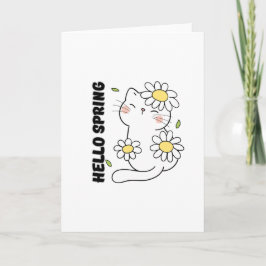 Minimalist Aesthetic Hello Spring Cat & Daisy Karte