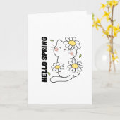 Minimalist Aesthetic Hello Spring Cat & Daisy  Karte (Gelbe Blume)