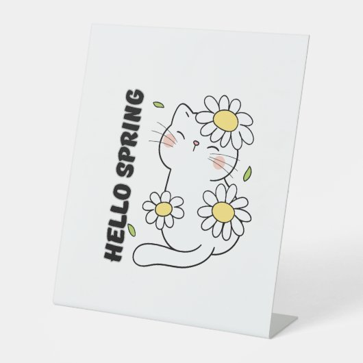 Minimalist Aesthetic Hello Spring Cat & Daisy Sockelschild (Vorderseite)