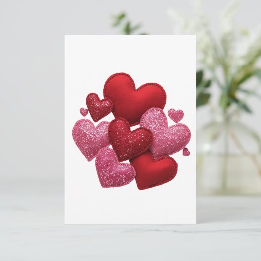 Minimalist Aesthetic Red Hearts Pattern Dankeskarte (Stehend Vorderseite)