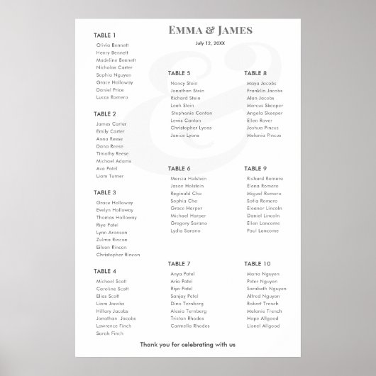 Minimalist Ampersand Wedding | Seating Chart | 10 Poster (Vorne)