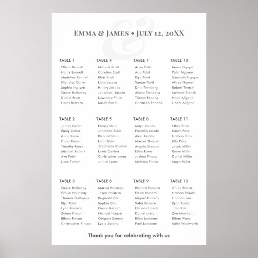 Minimalist Ampersand Wedding | Seating Chart 12 Poster (Vorne)