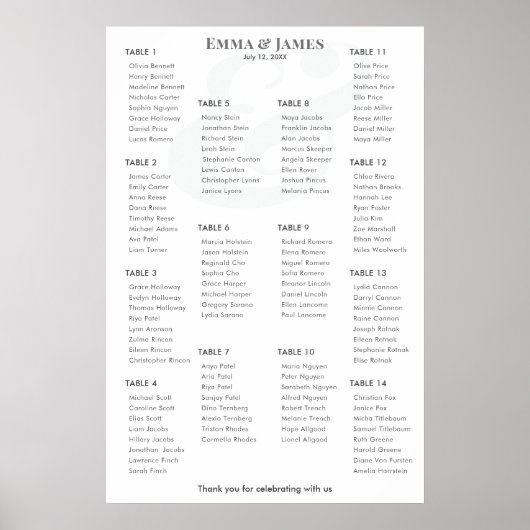 Minimalist Ampersand Wedding | Seating Chart 14 Poster (Vorne)