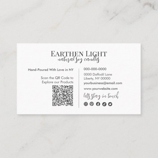 Minimalist and Modern Candle Botanical QR Code Visitenkarte (Rückseite)