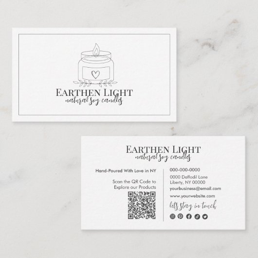 Minimalist and Modern Candle Botanical QR Code Visitenkarte (Vorne/Hinten)