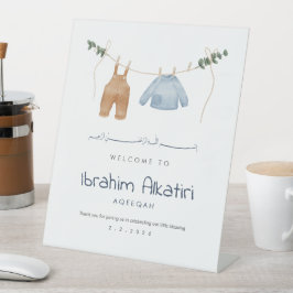 Minimalist Aqiqah Welcome Sign Baby Boy Blue Earth Sockelschild