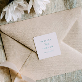 Minimalist Aqua Wedding Seals Modern Calligraphy Quadratischer Aufkleber