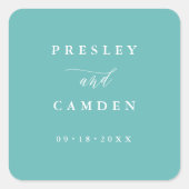 Minimalist Aqua Wedding Seals Modern Calligraphy Quadratischer Aufkleber (Vorderseite)