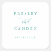 Minimalist Aqua Wedding Seals Modern Calligraphy Quadratischer Aufkleber (Vorderseite)