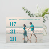 Minimalist Aquamarine Stylish & Fun Wedding Photo Save The Date (Stehend Vorderseite)