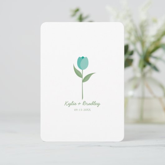 Minimalist Aquamarine Tulip Einladung (Stehend Vorderseite)