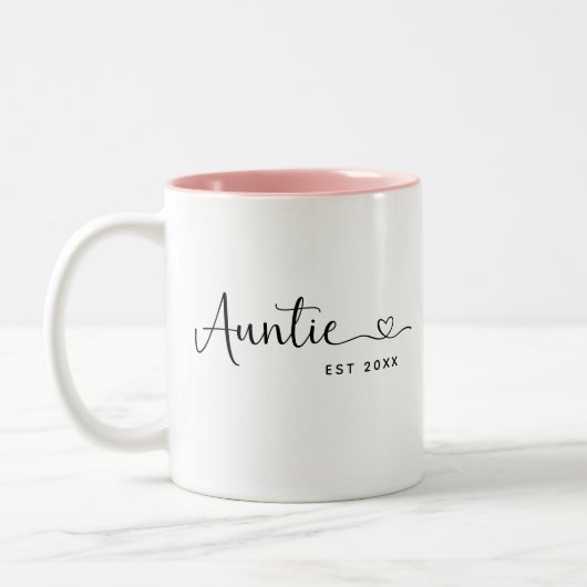 Minimalist Auntie Established Elegant Script Zweifarbige Tasse (Links)