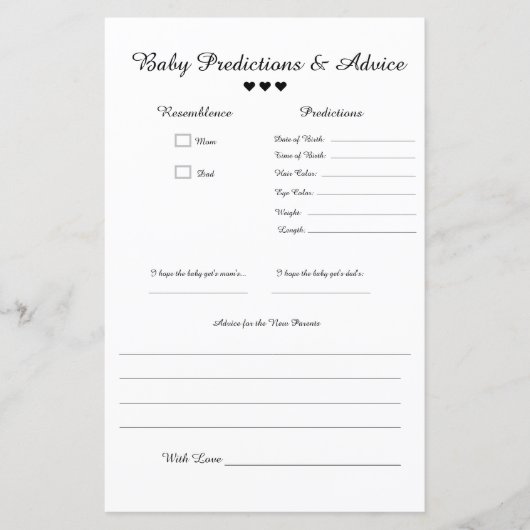 Minimalist B&W Baby Predictions & Advice (Vorderseite)