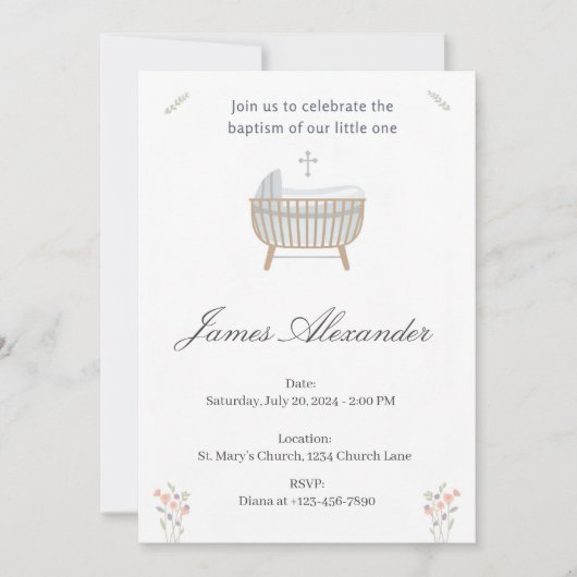 Minimalist Baby Christening Baptism Template Einladung (Vorderseite)
