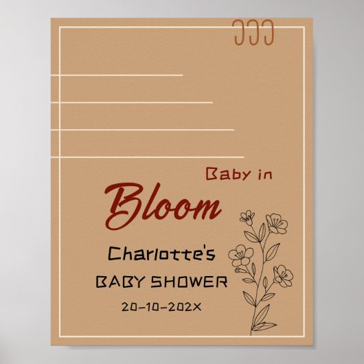 Minimalist Baby In Bloom Wildflower Baby Welcome Poster (Vorne)