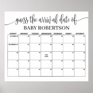 Minimalist Baby Shower Guess Due Date Calendar Poster