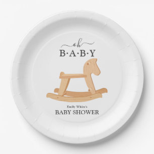 Minimalist Baby Shower mit Schaukelpferd Pappteller