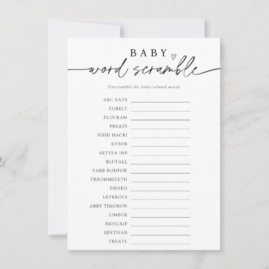 Minimalist Baby Word Scramble Game Einladung (Vorderseite)