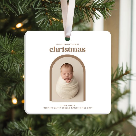 Minimalist Baby's First Christmas Arch Photo Keramikornament