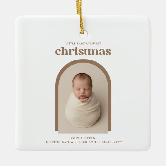 Minimalist Baby's First Christmas Arch Photo Keramikornament (Vorderseite)