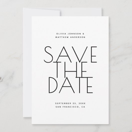Minimalist Back & White Wedding | Photo & QR Code Save The Date (Vorderseite)