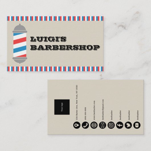 Minimalist Barber Pole Barber Shop Business Card Visitenkarte (Vorne/Hinten)