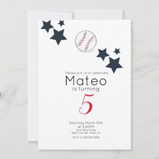 Minimalist Baseball Stars Birthday Party Einladung