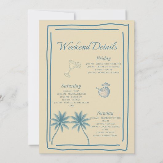 Minimalist Beach Bachelorette Invitation Itinerary Einladung (Rückseite)