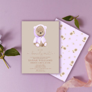 Minimalist Bearly Wait Lavendel-Baby-Party Einladung