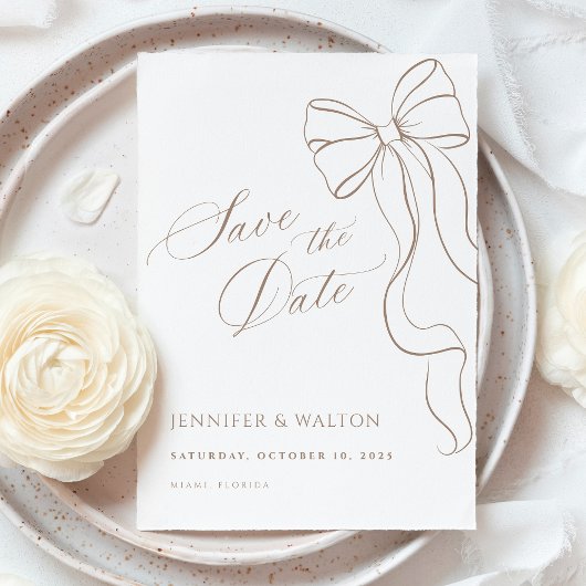 Minimalist Beige Bow Save the Date Card Einladung