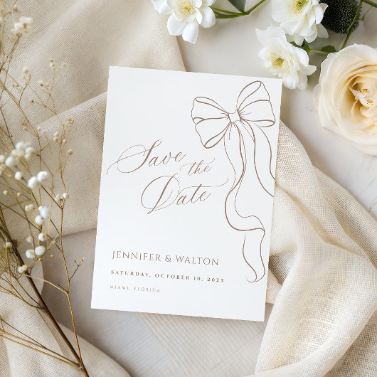 Minimalist Beige Bow Save the Date Card Einladung