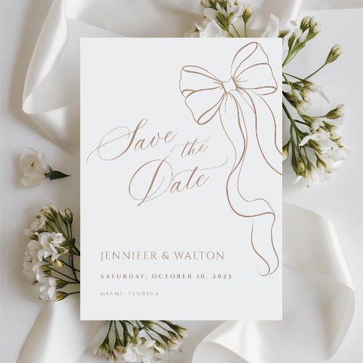 Minimalist Beige Bow Save the Date Card Einladung