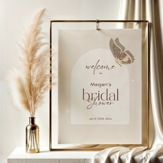 Minimalist Beige Butterfly Bridal Shower Welcome Poster
