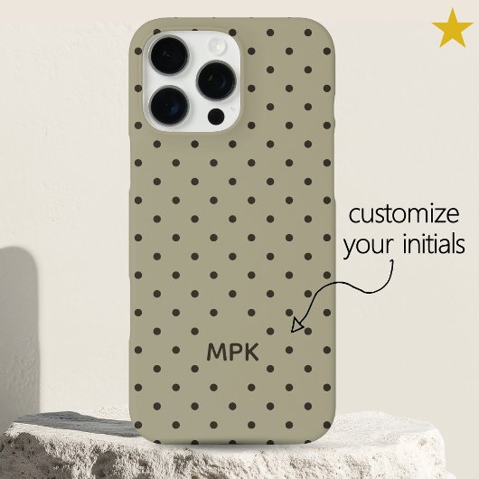Minimalist Beige Gray Custom Monogram Polka Dot  Case-Mate iPhone Hülle