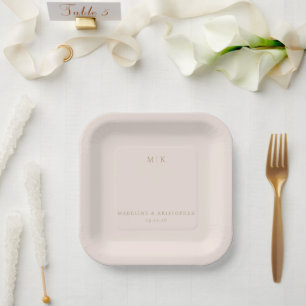 Minimalist Beige Monogramm Pappteller