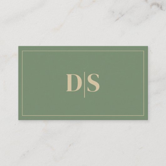 Minimalist Beige Muted Green Initials QR Code Visitenkarte (Vorderseite)