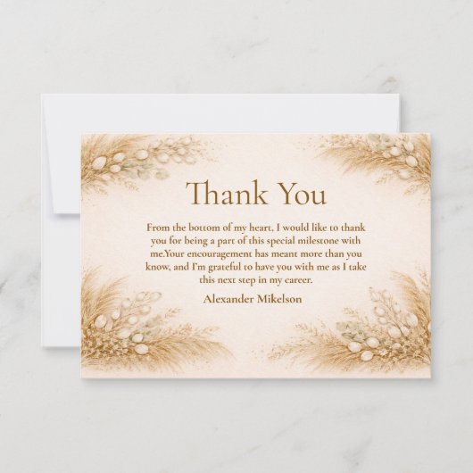 Minimalist Beige Pampas Graduation Party Dankeskarte (Vorderseite)
