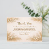 Minimalist Beige Pampas Graduation Party Dankeskarte (Stehend Vorderseite)
